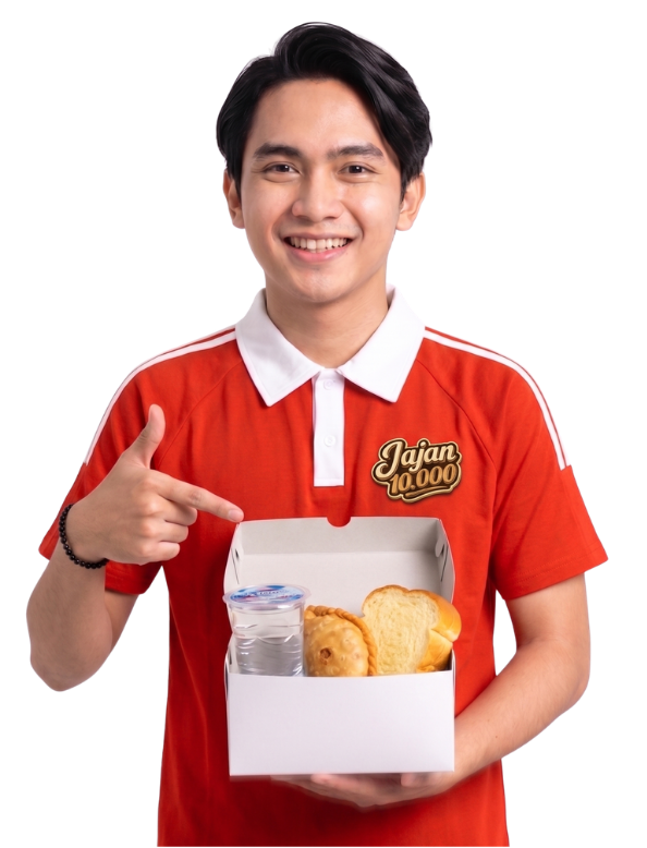 Mitra Jajan 10ribu memegang kotak berisi jajanan pagi